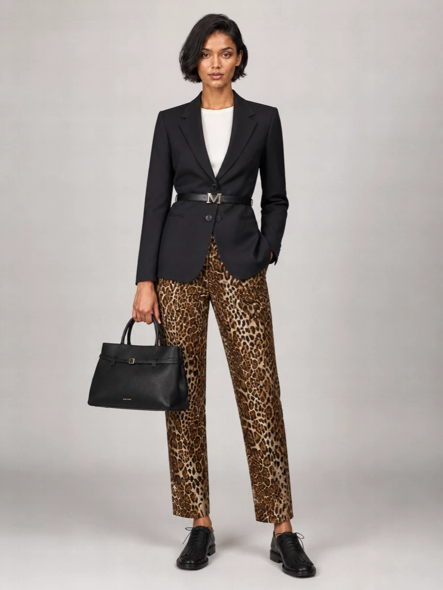 S Max Mara Silk High-Rise Straight-Leg Animal-Print Tailored Trousers