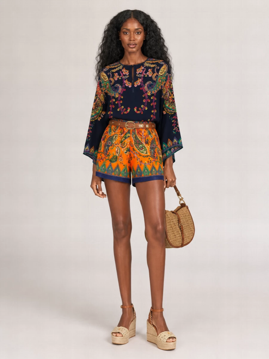 Etro Printed Ramie Wide-Leg Shorts