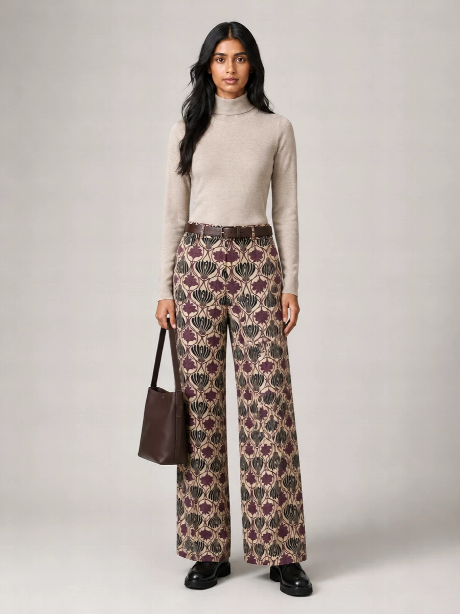 S Max Mara Silk Printed Wide-Leg Trousers