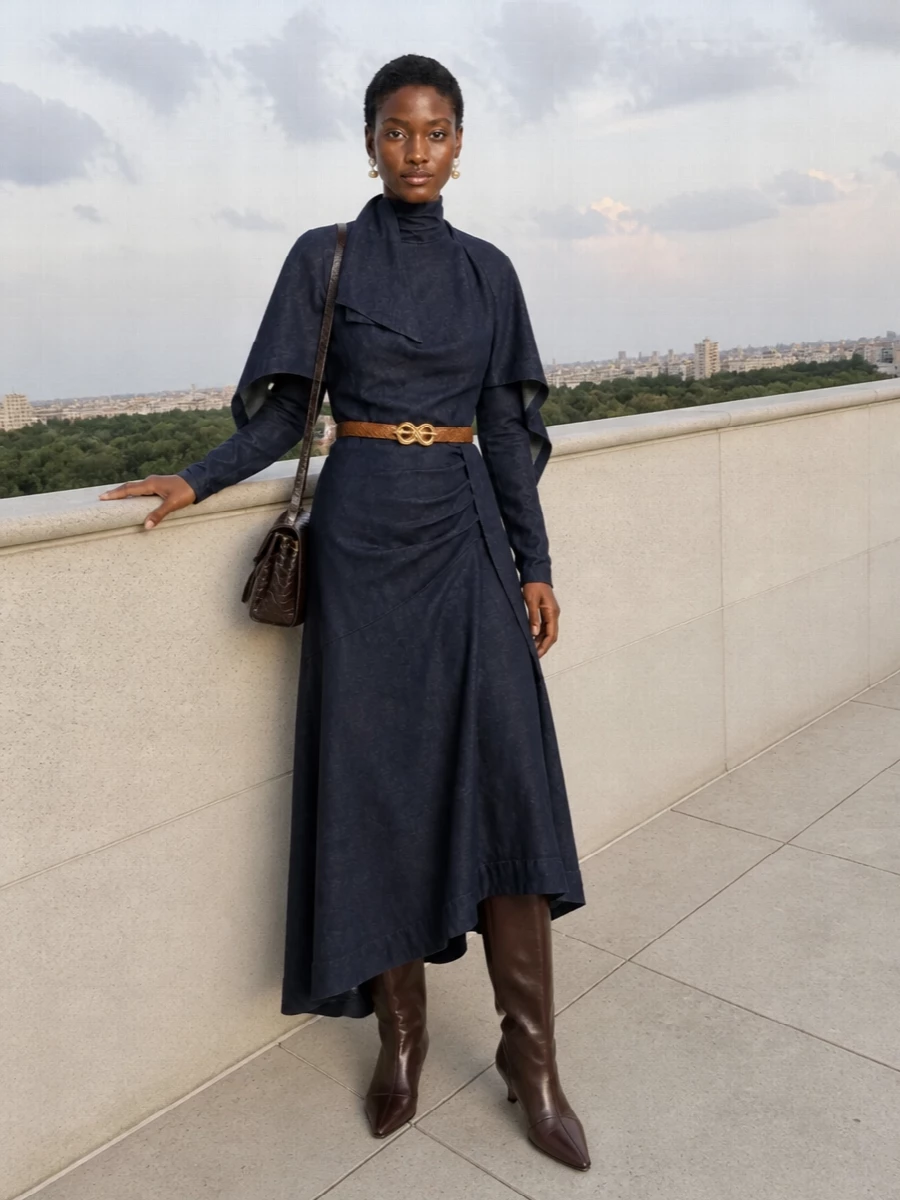 Zimmermann denim maxi dress brown knee boots
