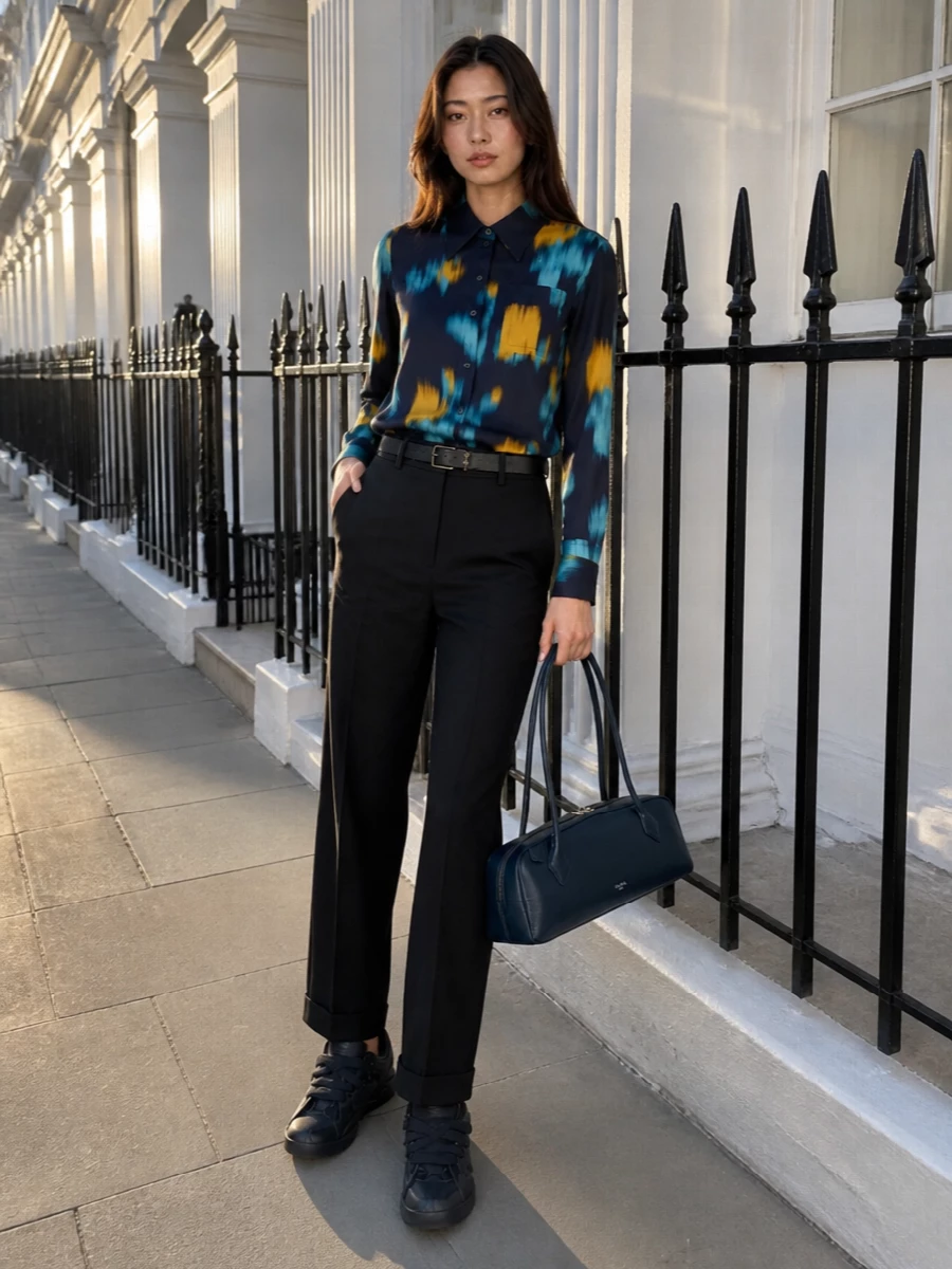 Lanvin tie dye shirt black tailored trousers