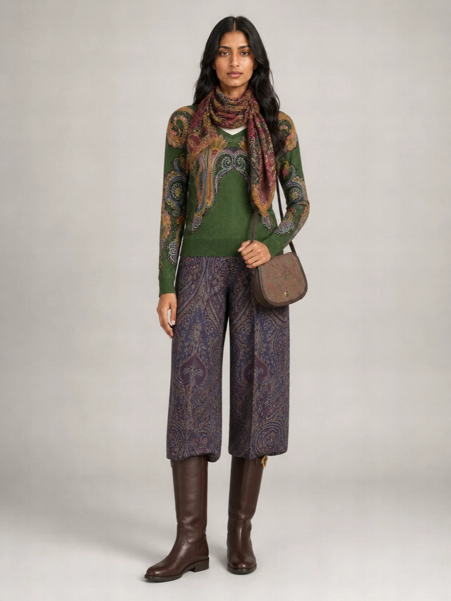Etro Printed Wool Cashmere Silk Square Scarf