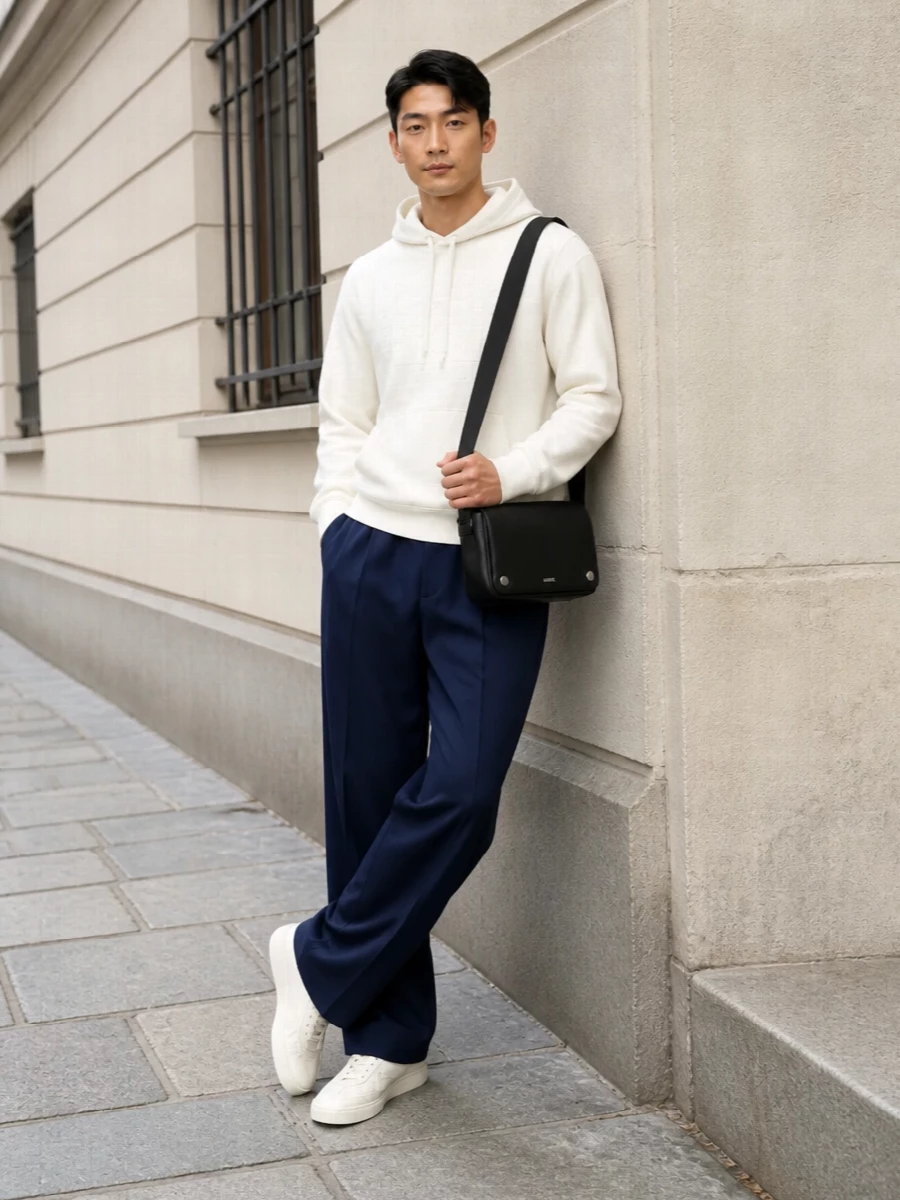 Gucci hoodie navy trousers streetwear outfit