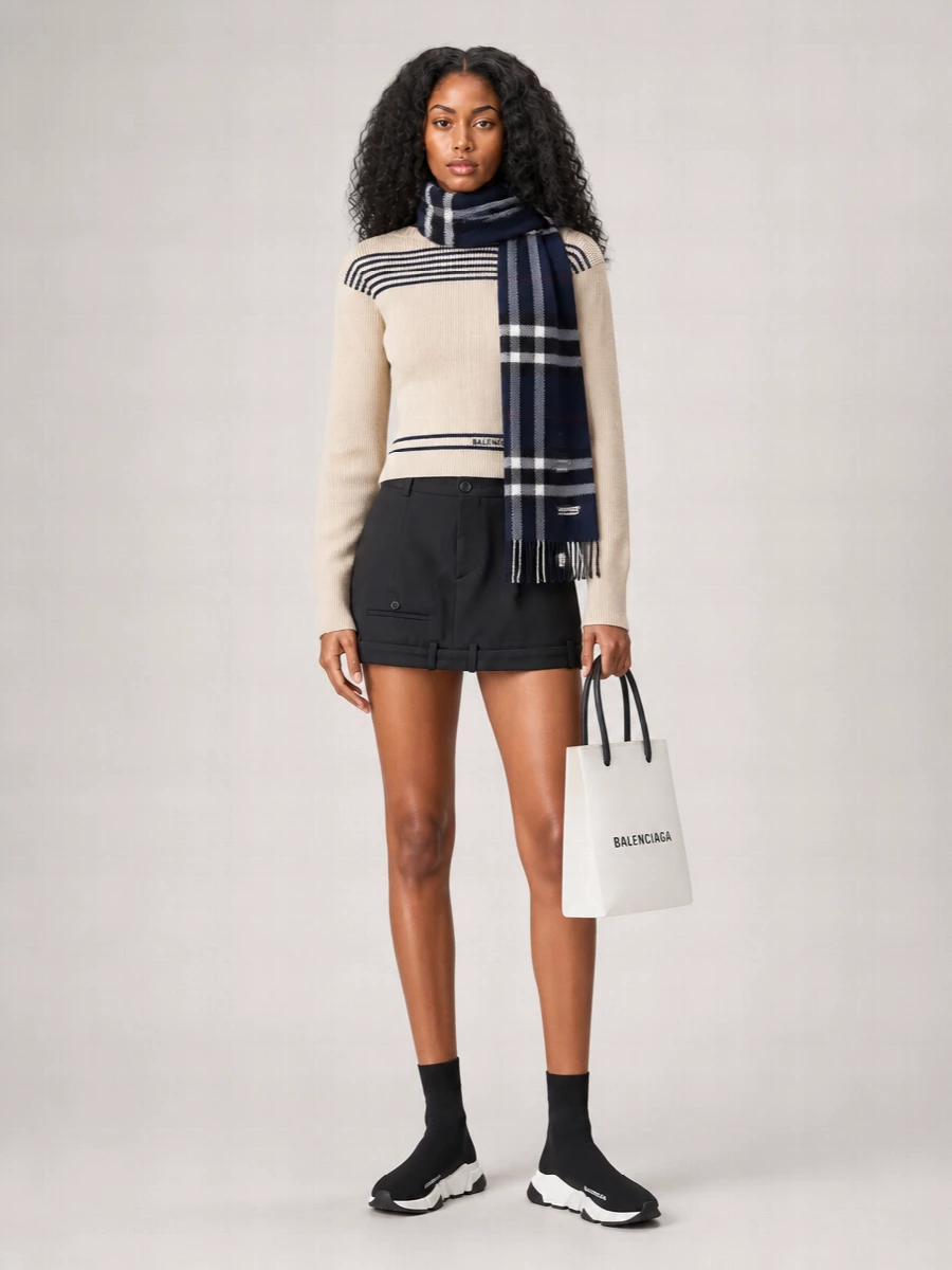 Balenciaga Cotton Ribbed Striped Boatneck Sweater