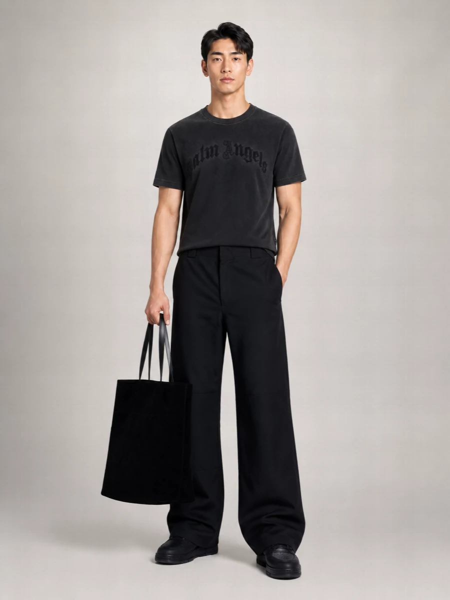 Palm Angels Leather Canvas Tote Bag