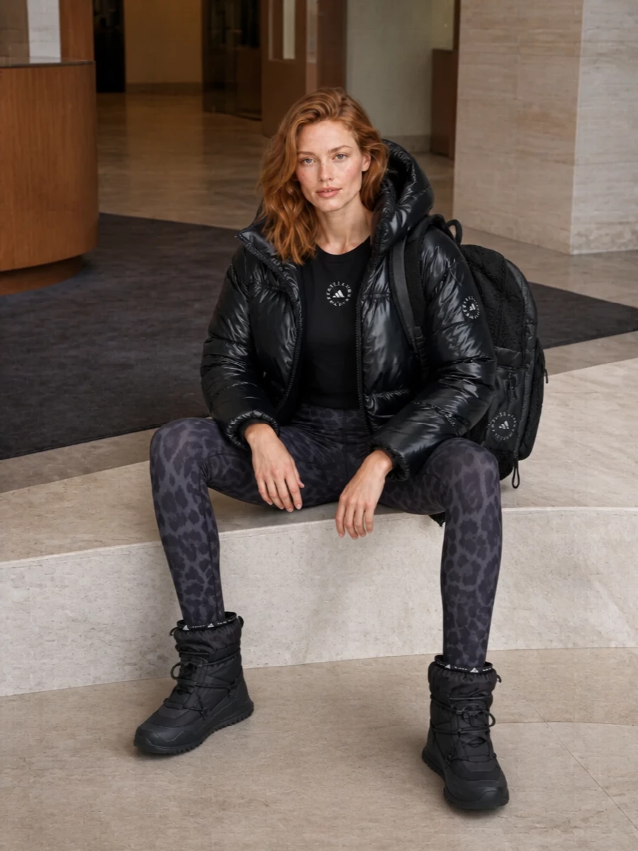 Adidas stella mccartney puffer leopard leggings outfit