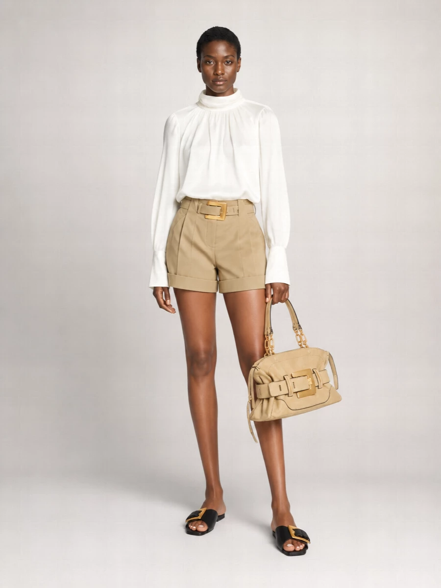 Balmain Cotton High-Rise Straight-Leg Belted Tailored Shorts