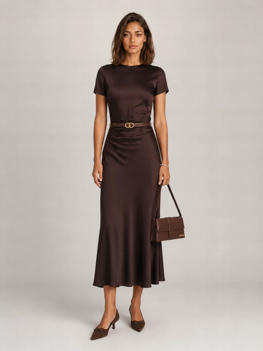 Staud Silk V-Neck Ruffled Short-Sleeve Midi Dress
