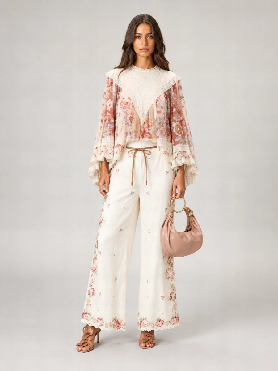 Zimmermann Cotton Floral-Print Lace-Trim Blouse