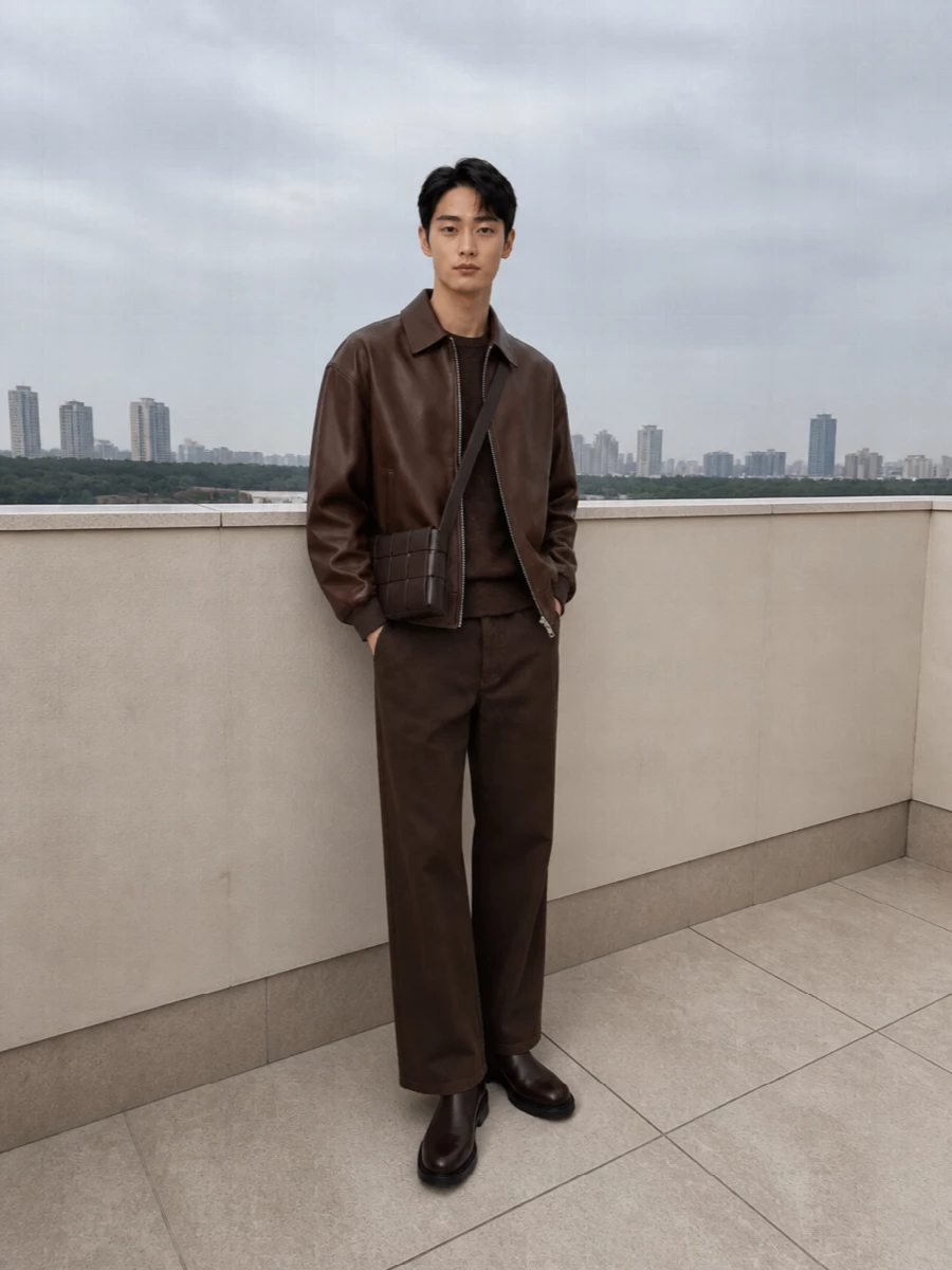 Celine brown bomber tailored trousers chelsea boots