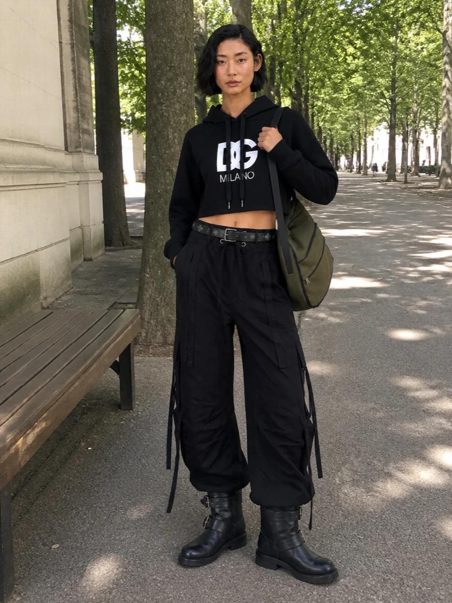 Dolce gabbana cargo pants cropped hoodie boots