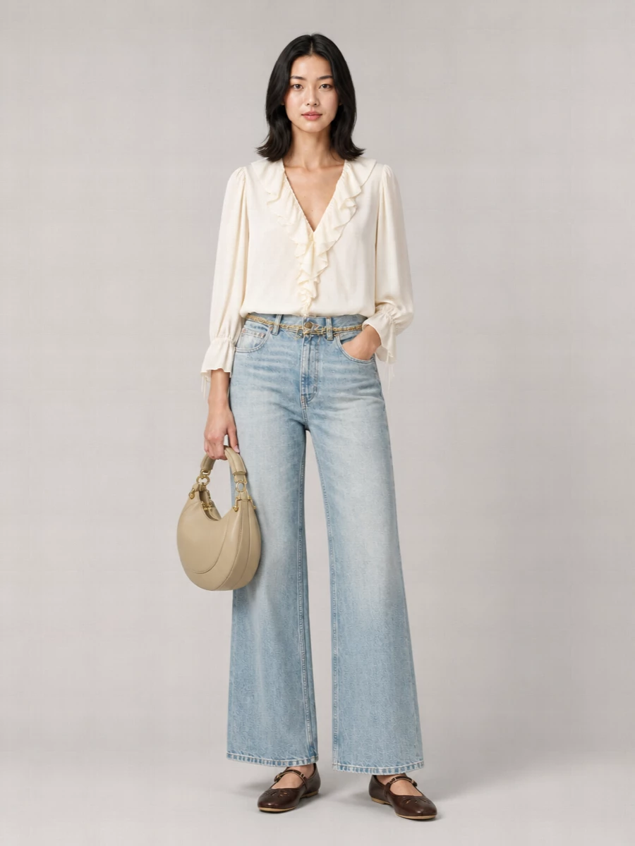 Chloé silk v-neck ruffled blouse