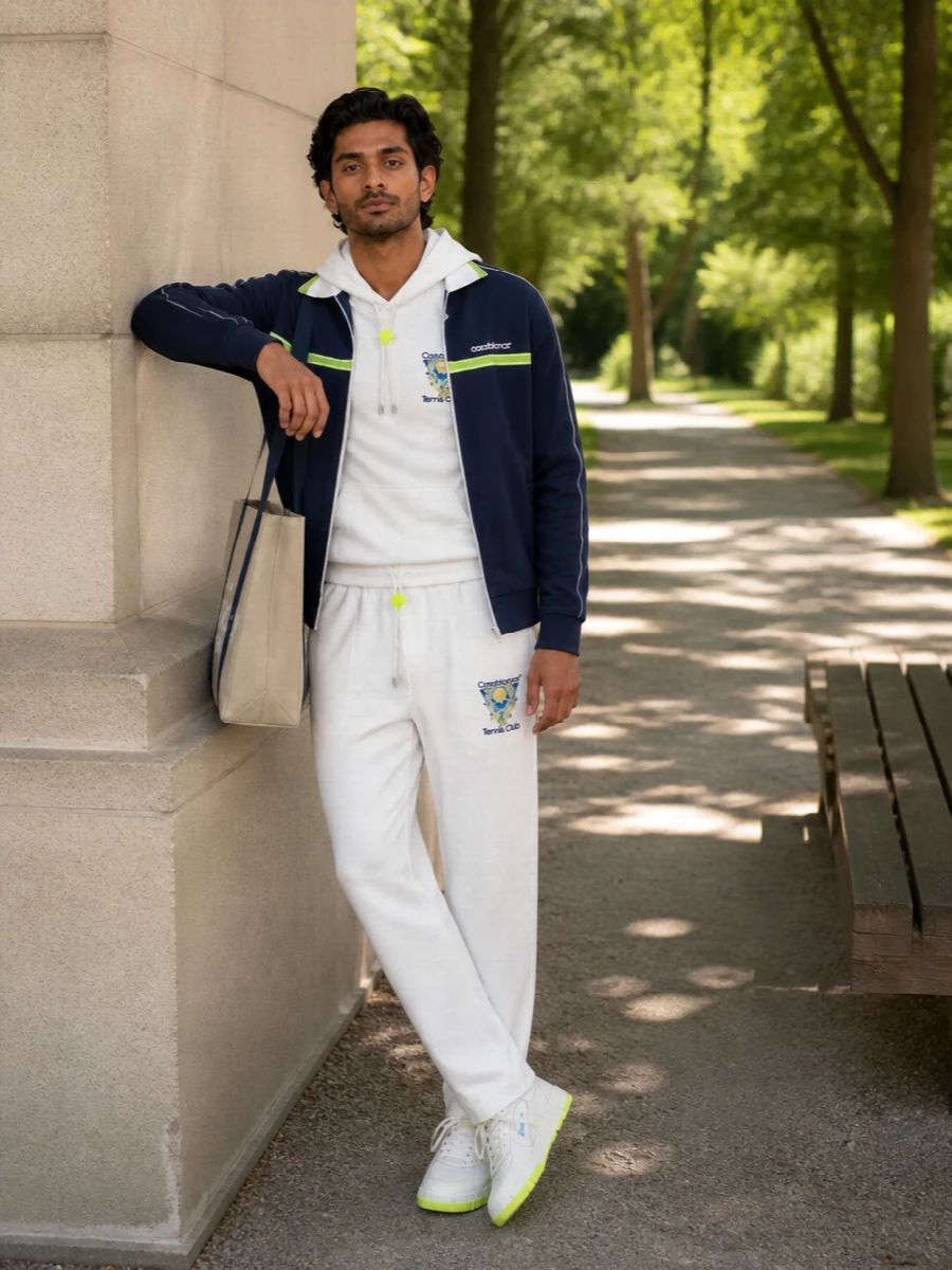 Casablanca tennis track jacket white track pants outfit