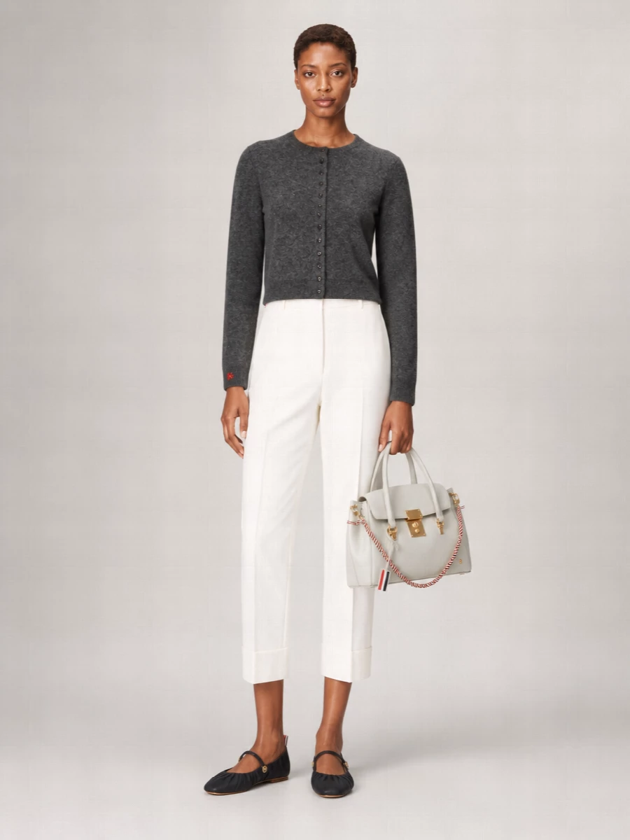 Tory Burch Cashmere Silk Embroidered Cuff Cardigan