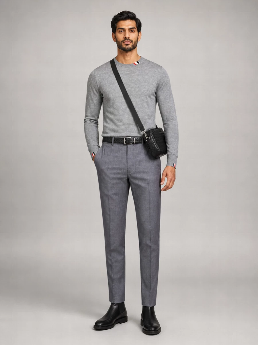 Thom Browne Virgin Wool Ribbed Crew Neck Sweater
