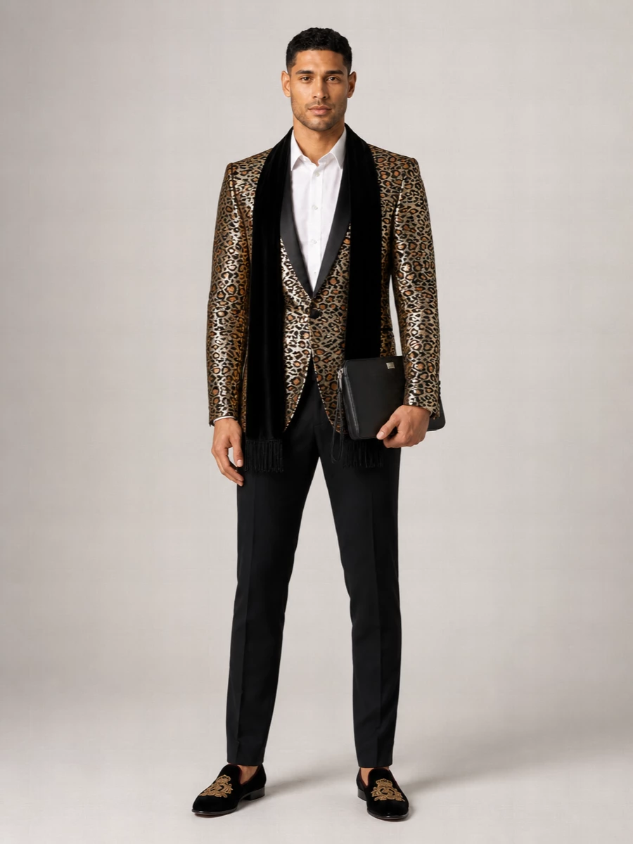 Dolce&Gabbana Metallic Leopard Single-Breasted Tuxedo Jacket