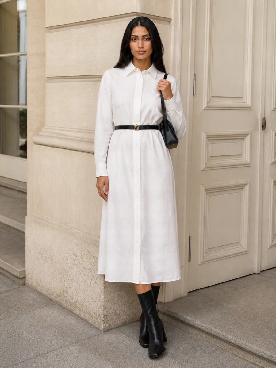 Jil sander white shirt dress black ankle boots