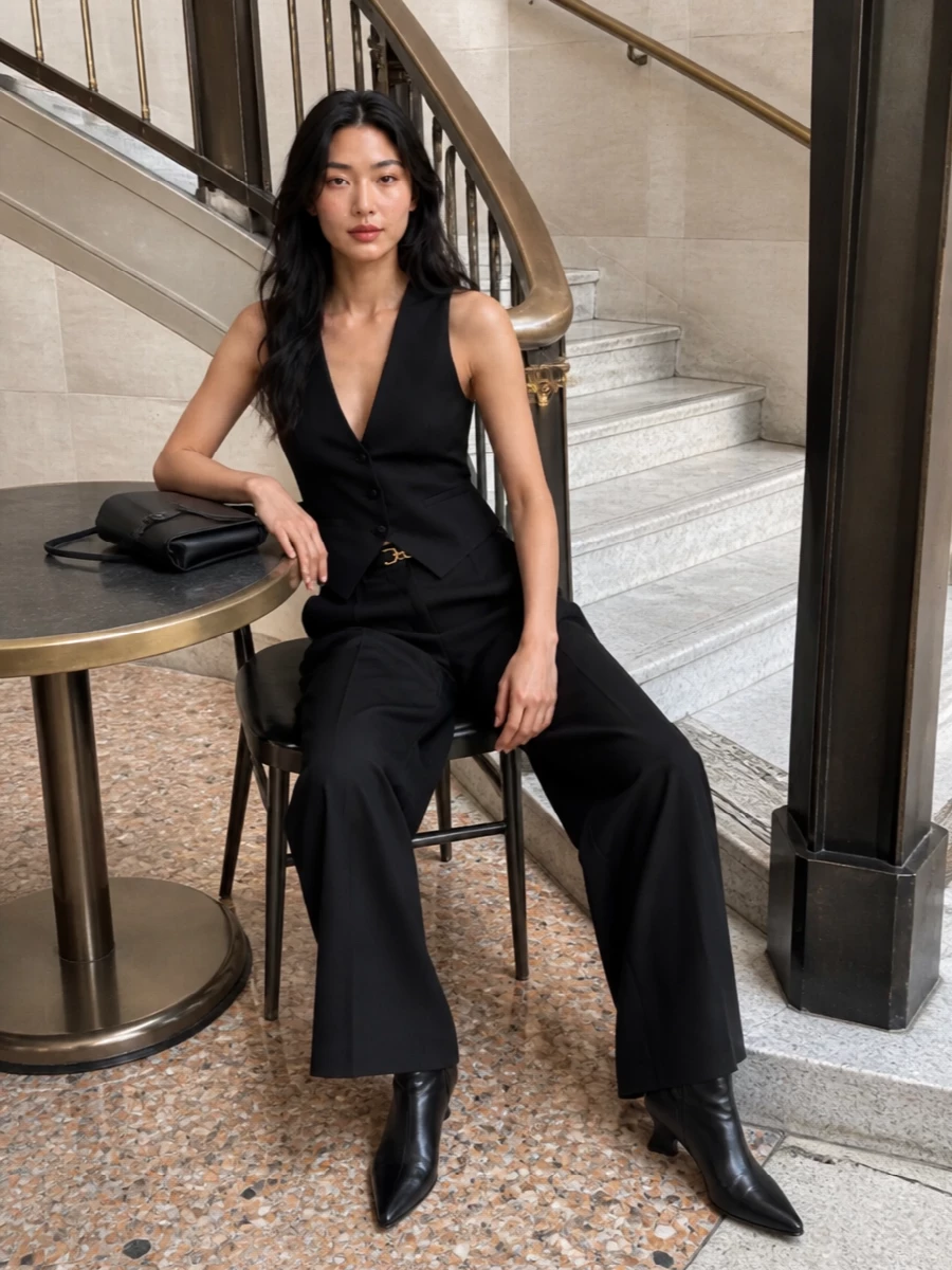 Dolce gabbana wide leg trousers black waistcoat