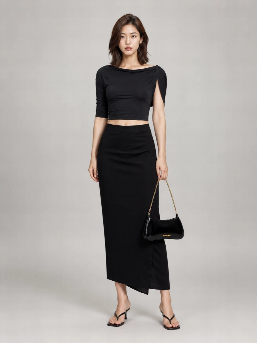 Jacquemus Draped Ruched Asymmetric Cropped Top