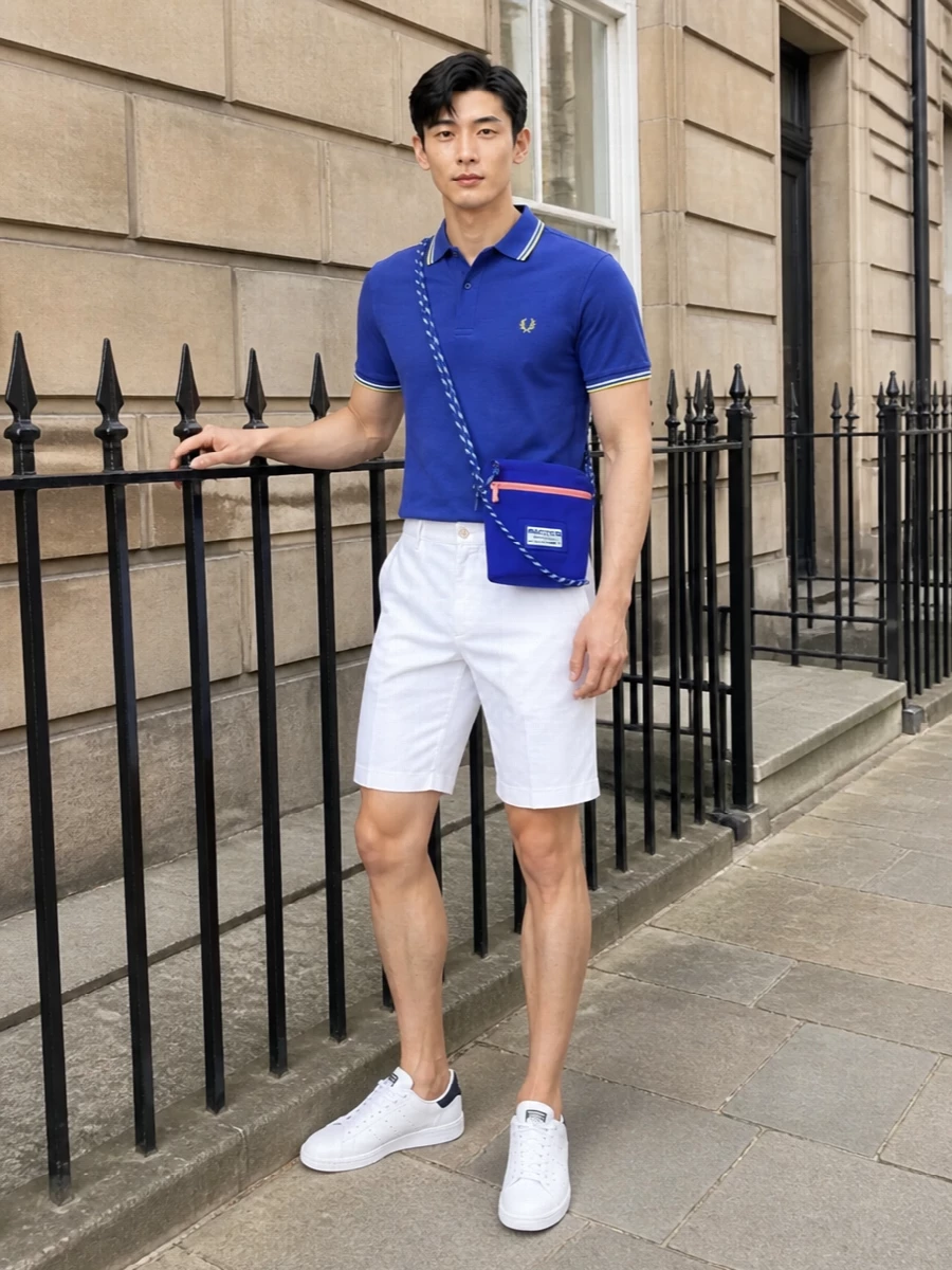 Fred perry polo white chino shorts outfit