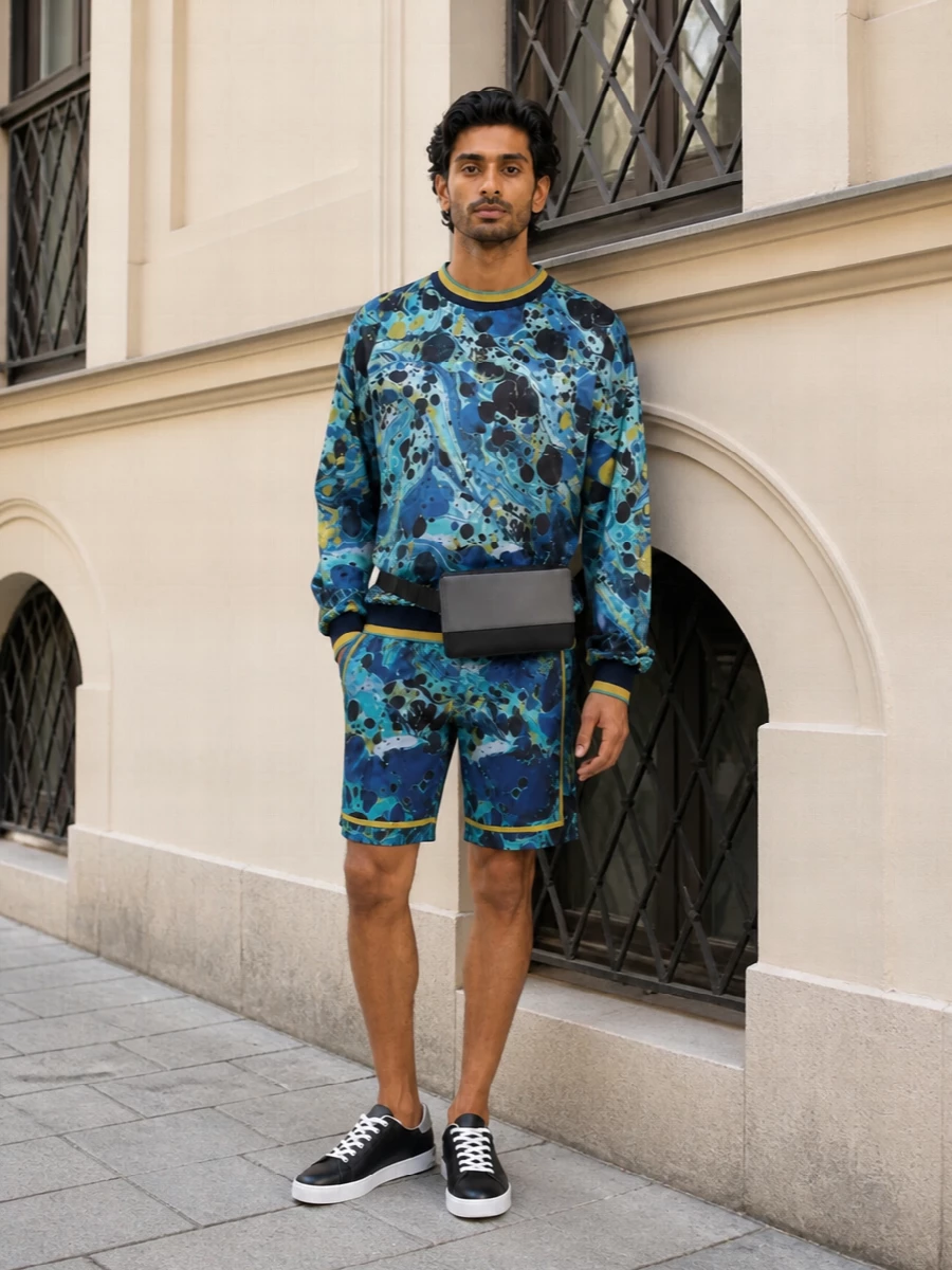 Dolce gabbana marble bomber and shorts outfit