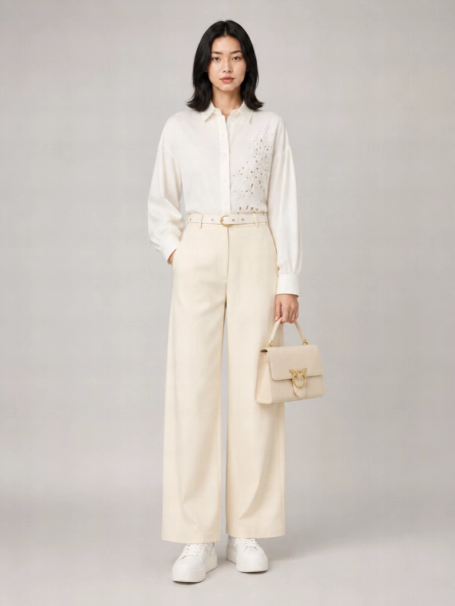 Pinko Rhinestone-Embroidered Boxy Cotton Shirt