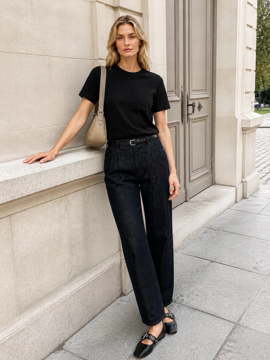 Emporio armani black t shirt dark jeans flats
