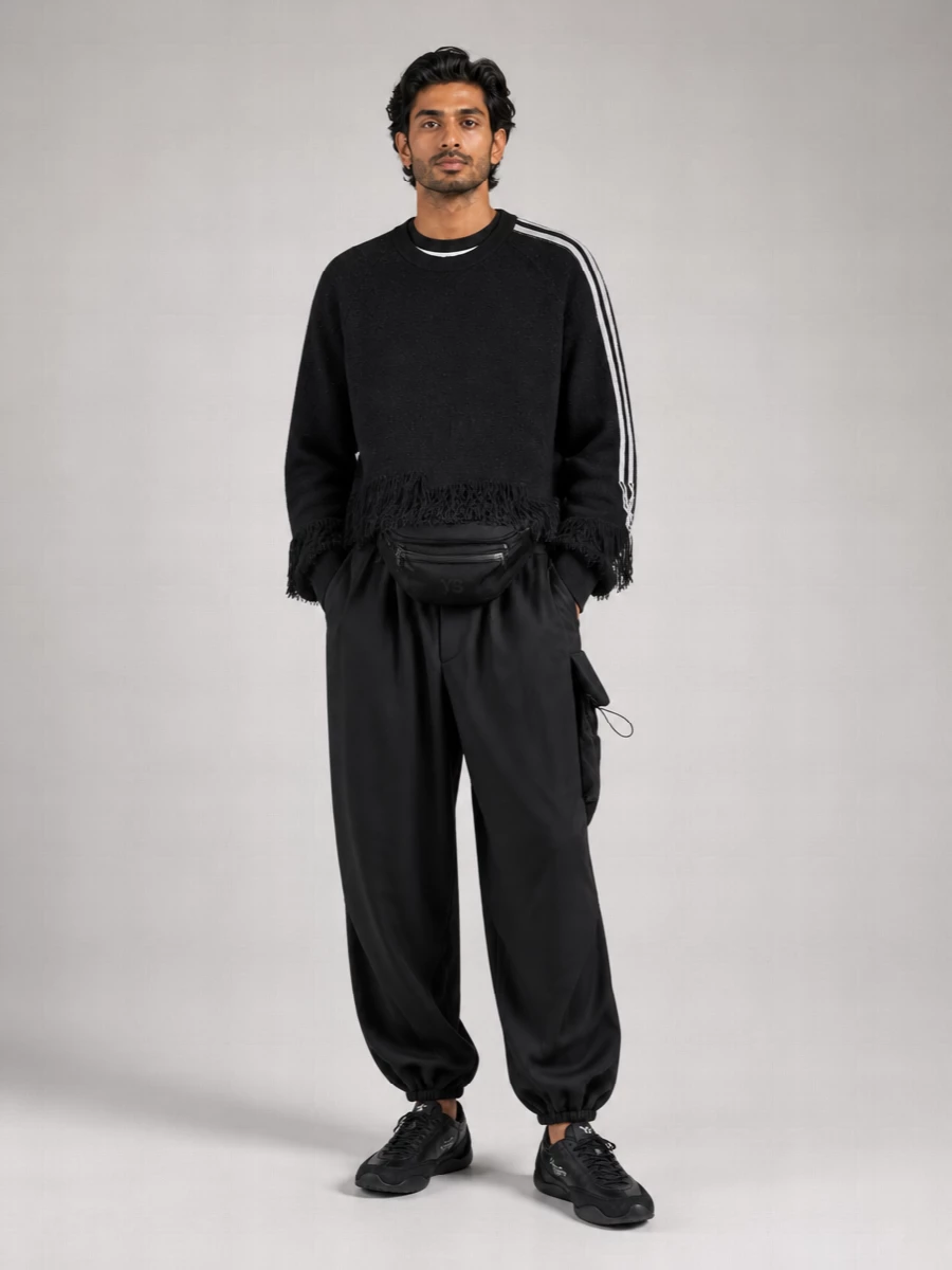 Y-3 Wool Fringed Relaxed-Fit Crewneck Sweater