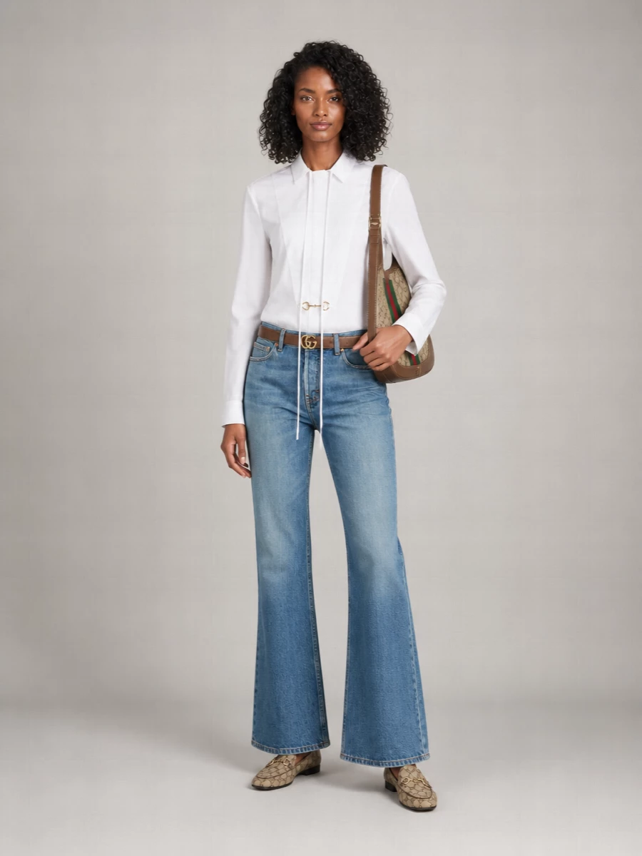 Gucci Denim Cropped Flared Trousers