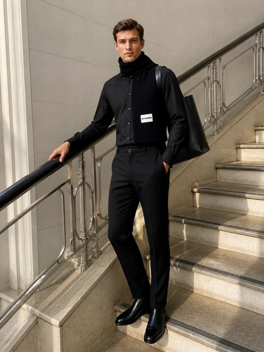 Jil sander charcoal shirt tailored trousers chelsea boots