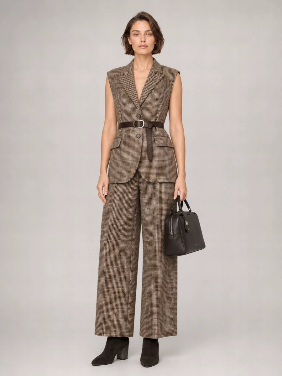 Brunello Cucinelli Prince Of Wales Virgin Wool Lamé Wide-Leg Trousers