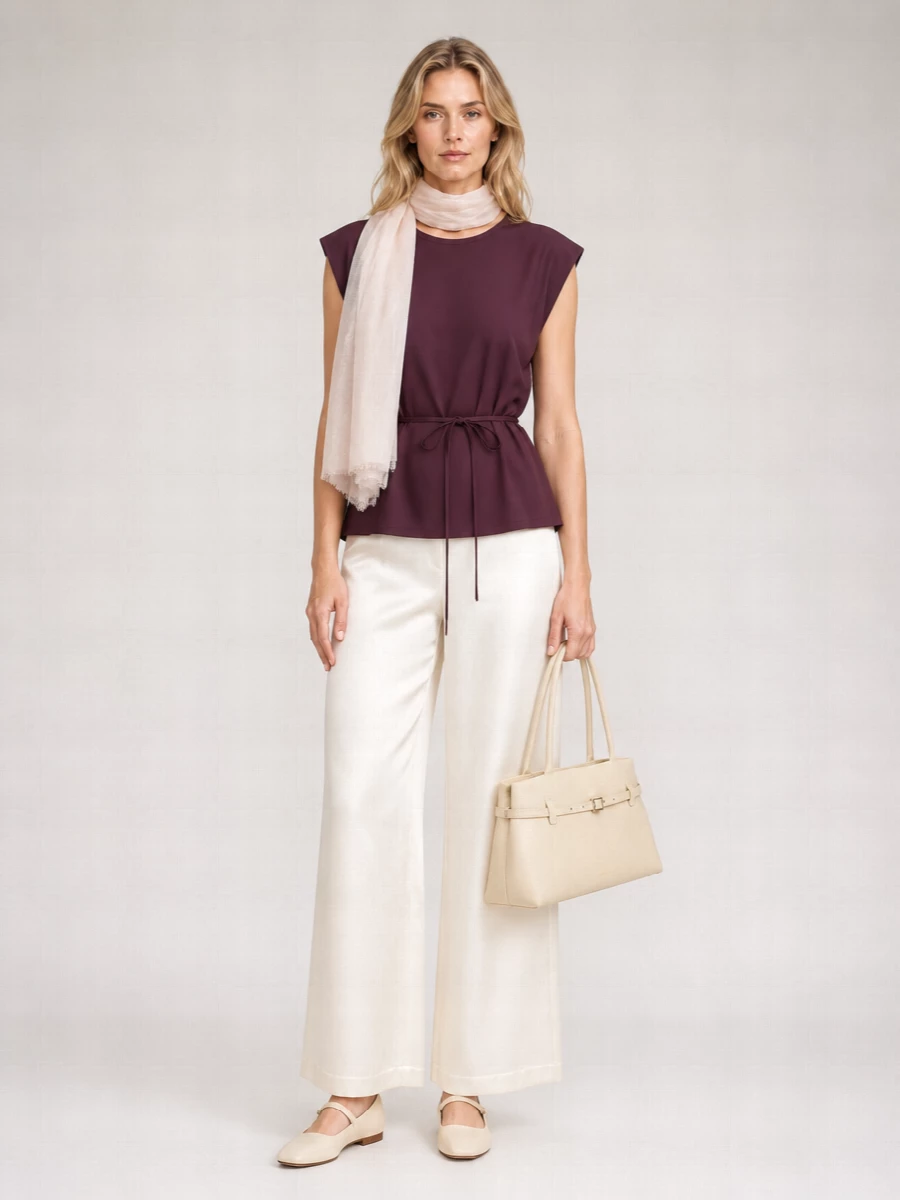 Alysi Cotton Sleeveless Belted Blouse