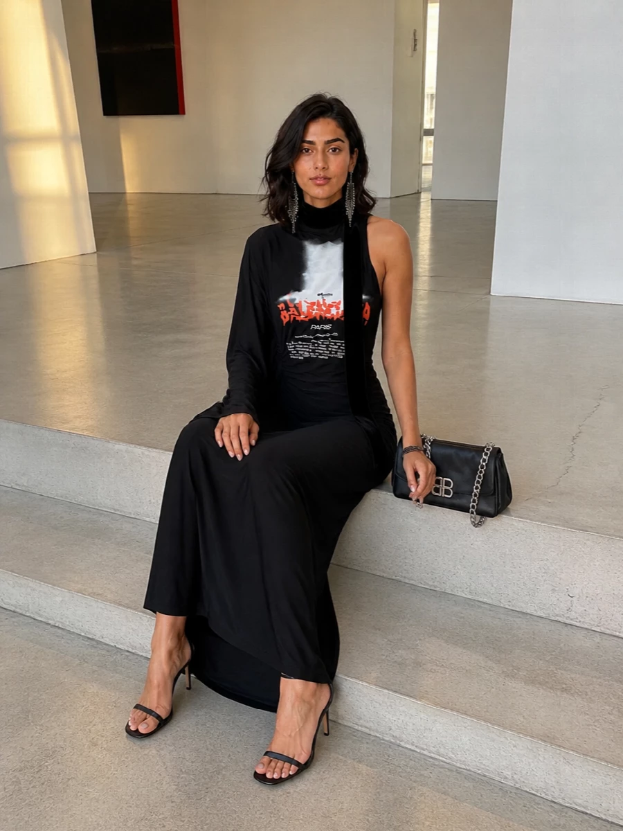 Balenciaga black logo gown stiletto sandals