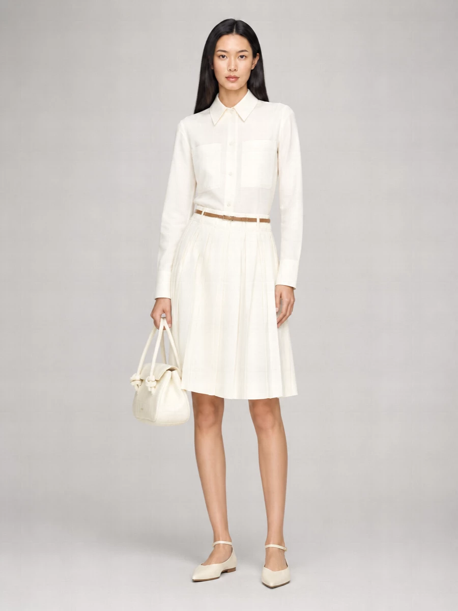 Jil Sander Linen Pleated Midi Skirt