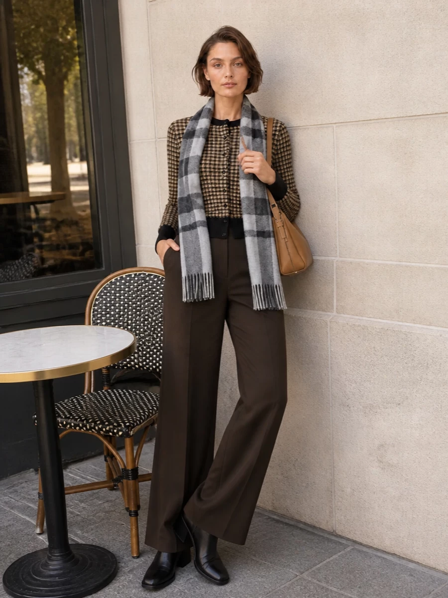 Ermanno scervino cardigan wide leg trousers outfit