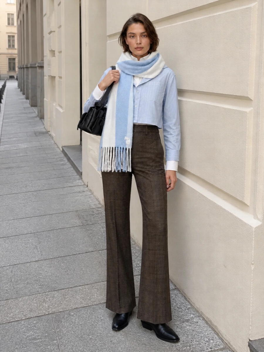 Acne cropped shirt tailored check trousers outfit