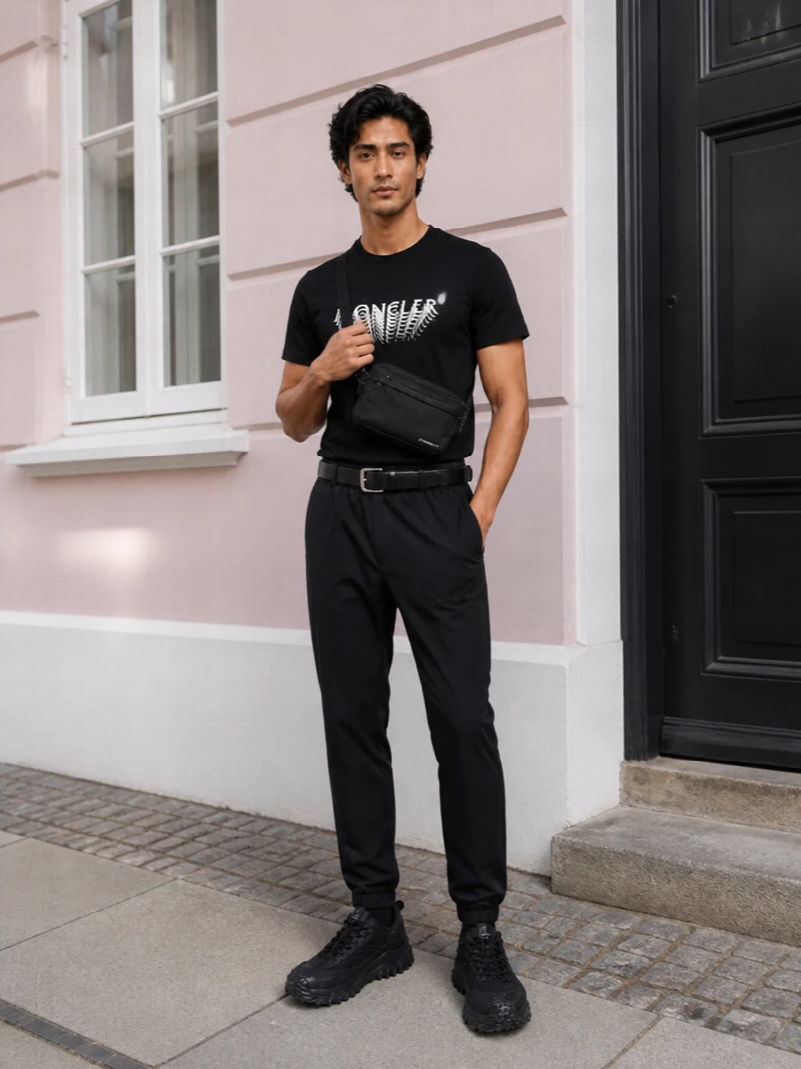Moncler track pants givenchy belt bag outfit
