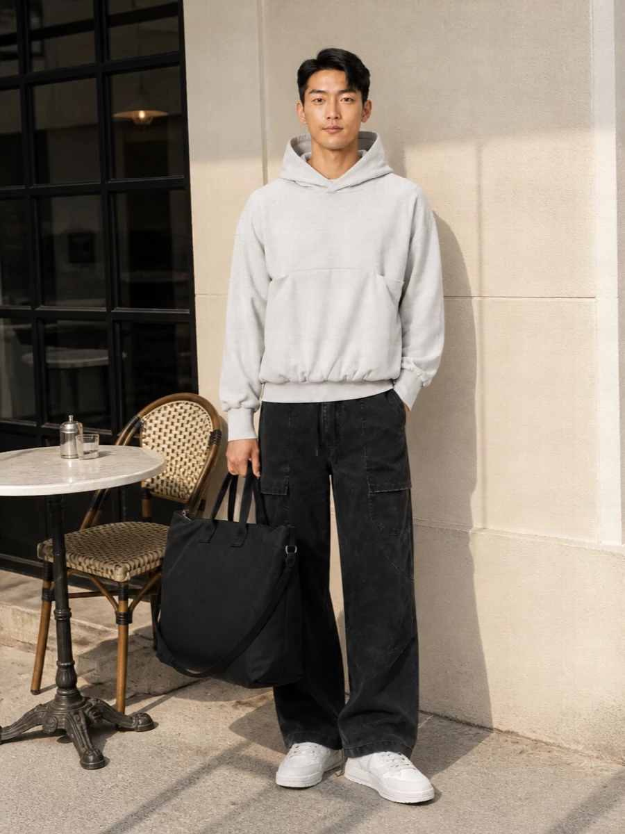 Entire studios grey hoodie black cargo outfit