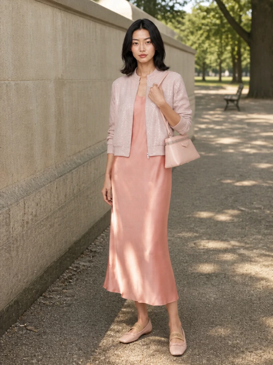 Herno sequin bomber blush satin midi dress