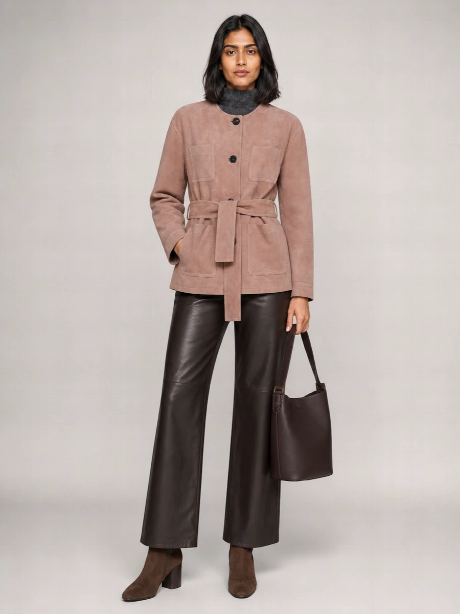 S Max Mara Suede Belted Single Breasted Coat