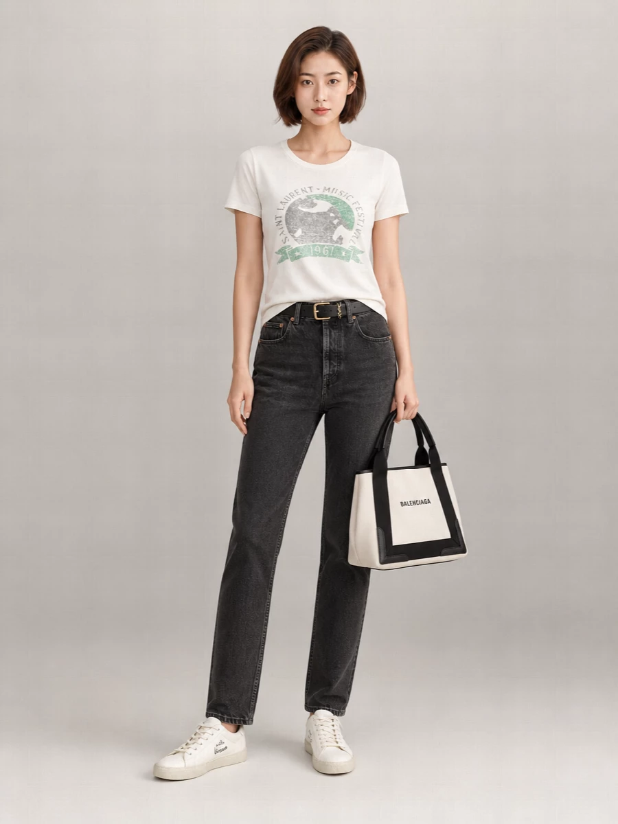 Saint Laurent Graphic Print Cotton Slim-Fit T-Shirt