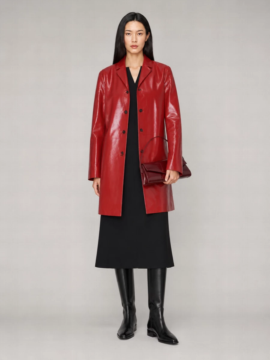 Jil Sander Leather Single-Breasted Coat
