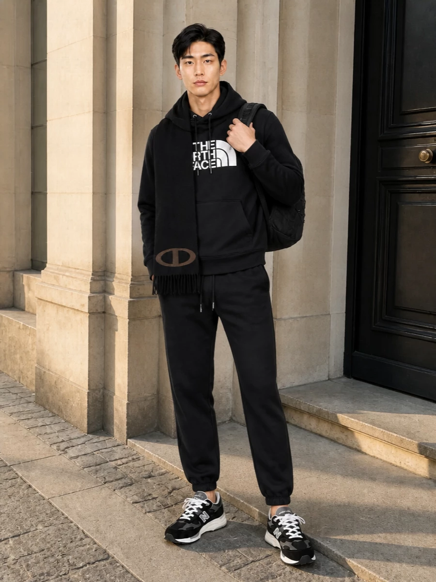 North face hoodie joggers new balance outfit