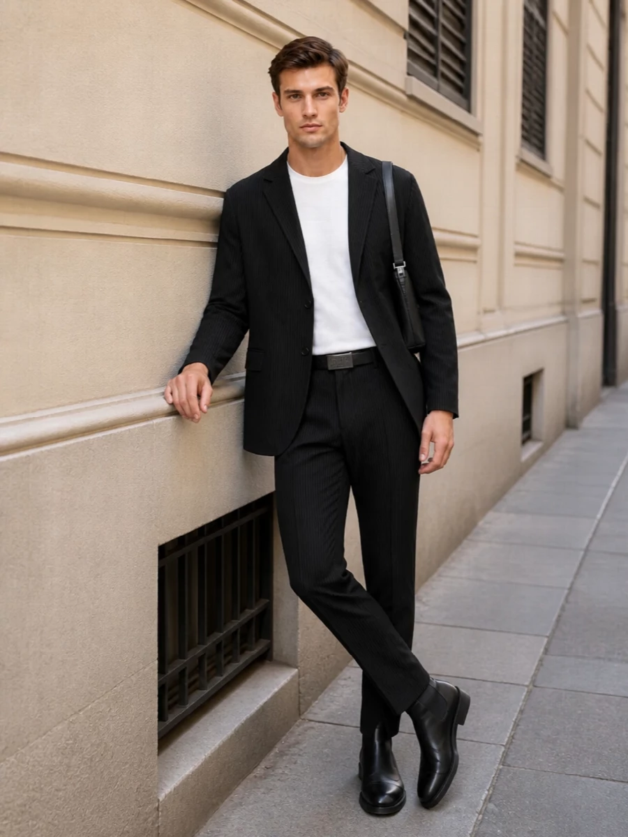 Homme plisse blazer tapered pleated trousers