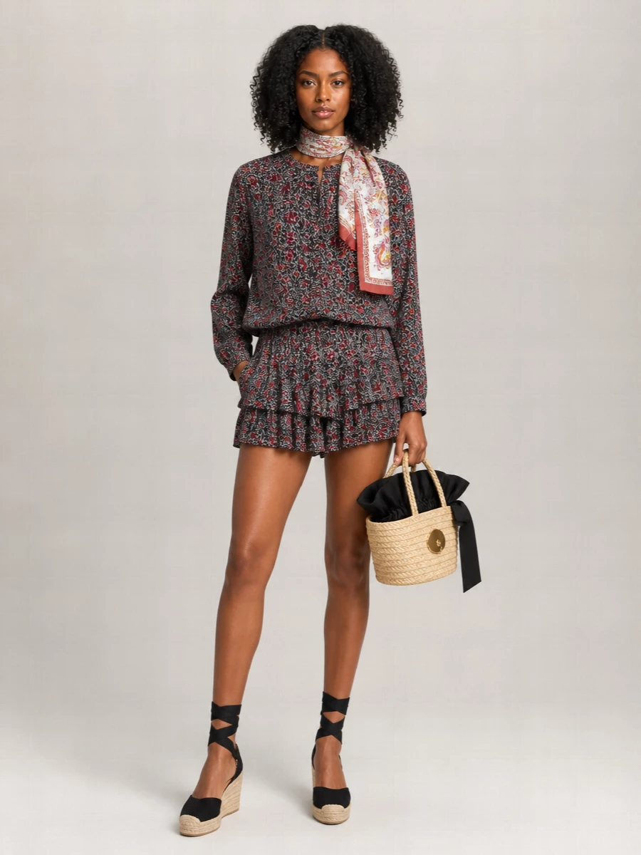 Isabel Marant Etoile Printed Cotton Mid-Rise Ruffled Shorts