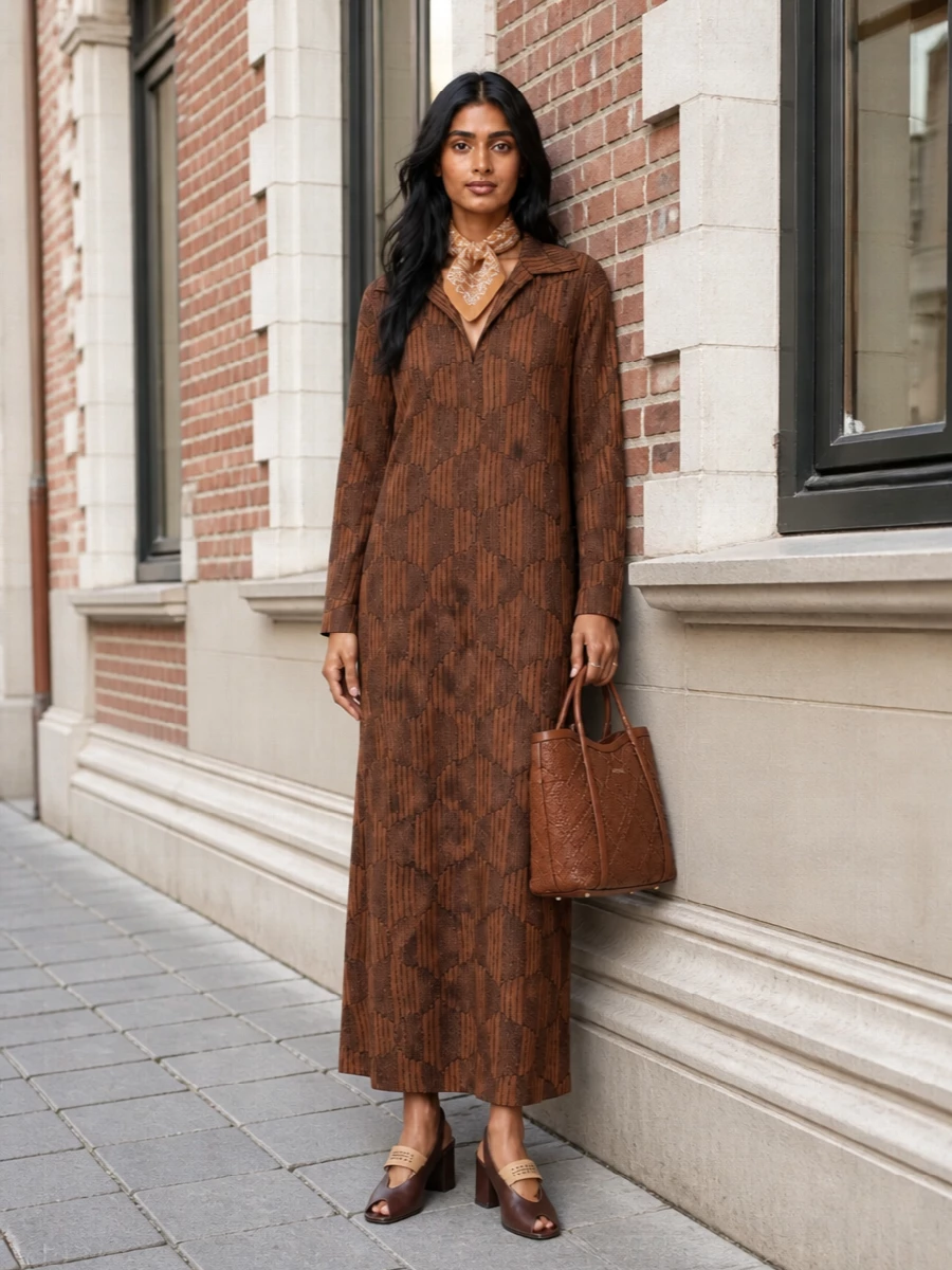 Max mara brown shirt dress bucket bag heels