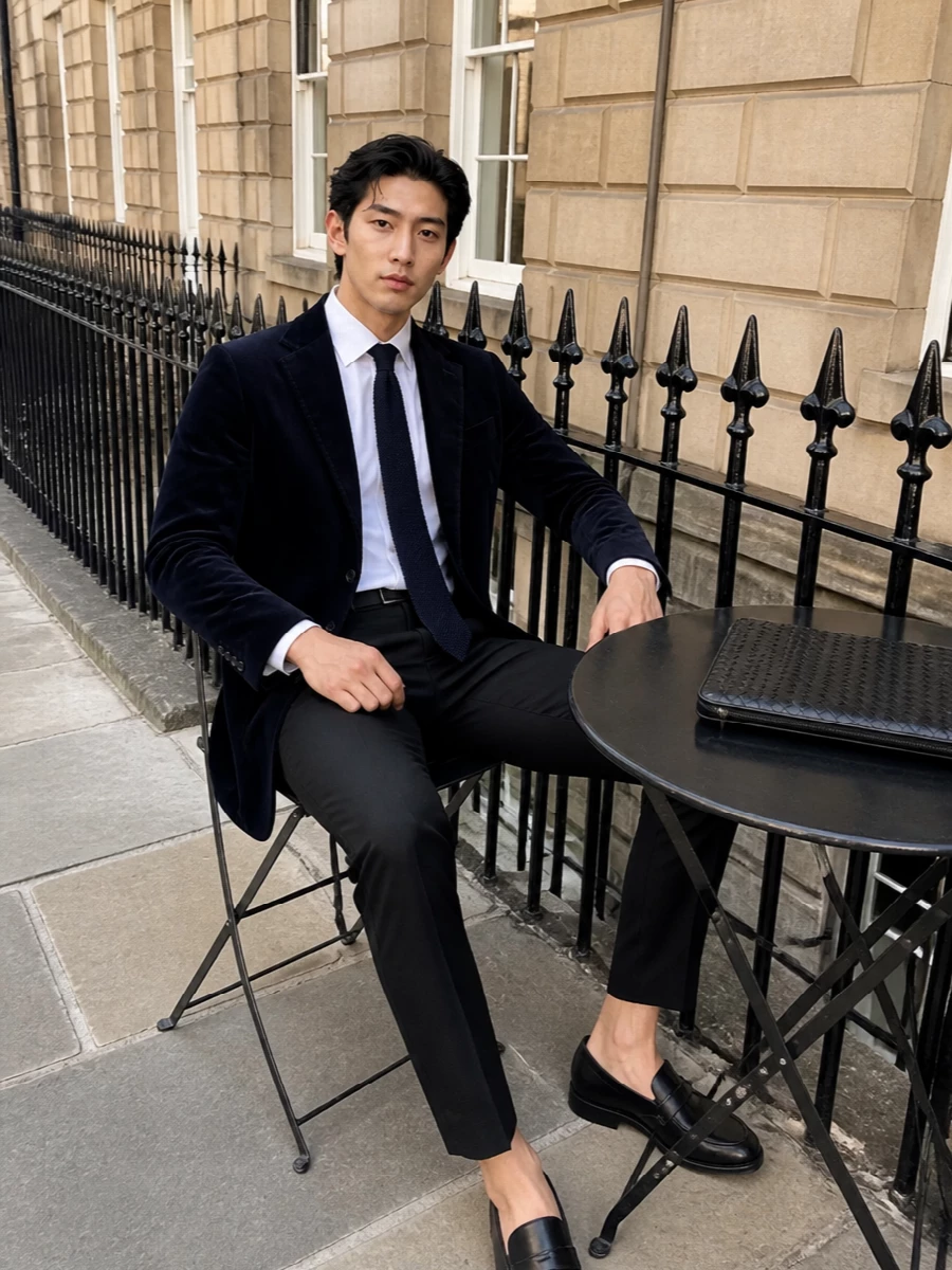 Lardini corduroy blazer charcoal trousers outfit
