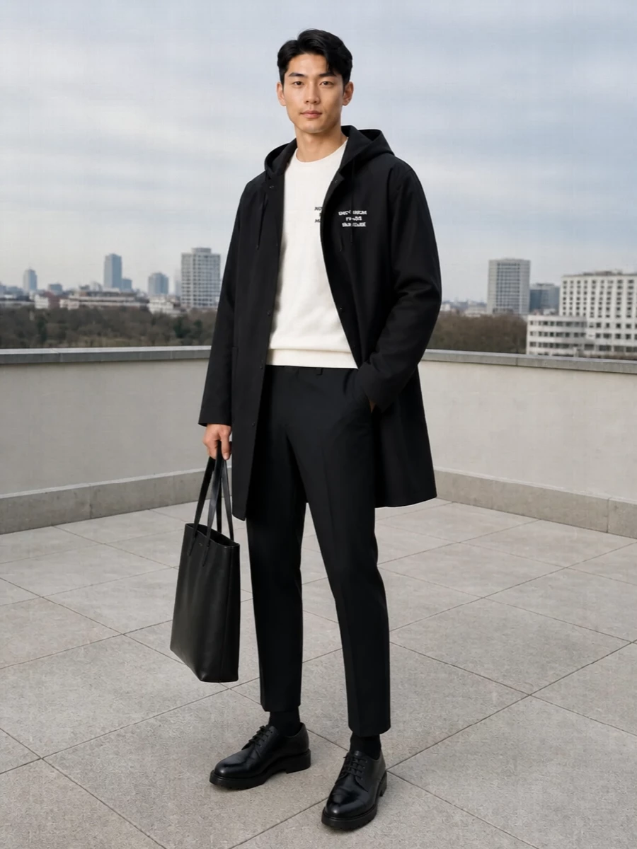 Drole de monsieur coat charcoal trousers derby