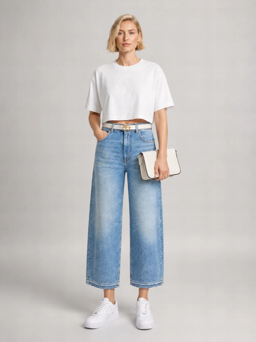 Pinko Cropped Logo-Embroidered Cotton T-Shirt