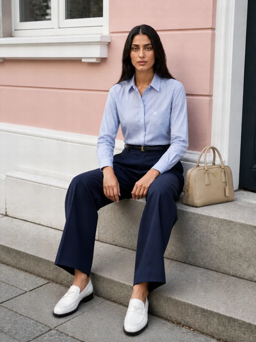 Blaze milano striped shirt navy trousers outfit